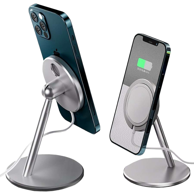 Alogy Uchwyt podstawka do iPhone 12 do ładowarki Qi MagSafe Srebrny