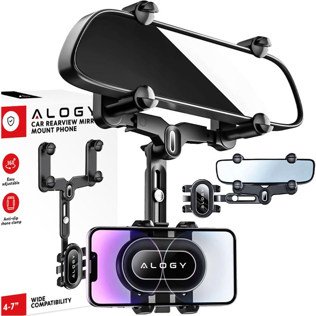 Alogy Uchwyt samochodowy Mirror Car Holder do telefonu na lusterko wsteczne Czarny