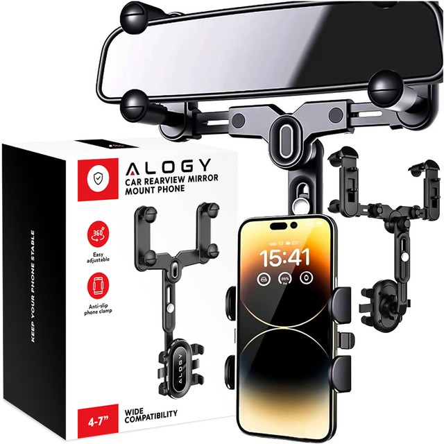 Alogy Uchwyt samochodowy Mirror Car Holder do telefonu na lusterko wsteczne Czarny