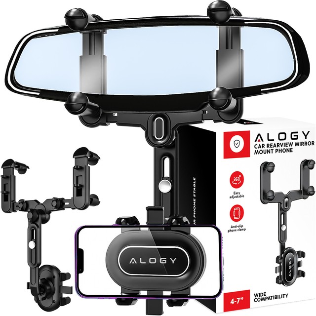 Alogy Uchwyt samochodowy Mirror Car Holder do telefonu na lusterko wsteczne Czarny