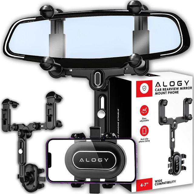 Alogy Uchwyt samochodowy Mirror Car Holder do telefonu na lusterko wsteczne Czarny