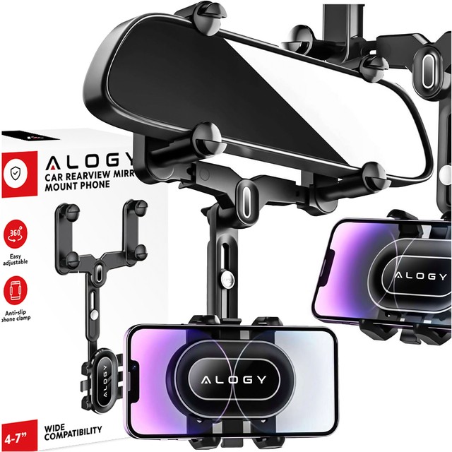 Alogy Uchwyt samochodowy Mirror Car Holder do telefonu na lusterko wsteczne Czarny