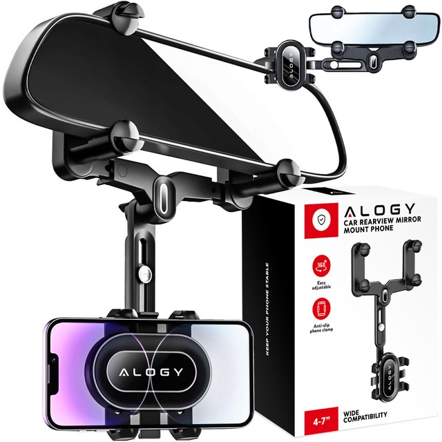 Alogy Uchwyt samochodowy Mirror Car Holder do telefonu na lusterko wsteczne Czarny