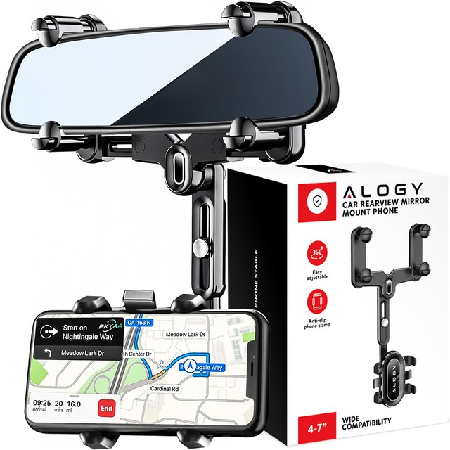 Alogy Uchwyt samochodowy Mirror Car Holder do telefonu na lusterko wsteczne Czarny