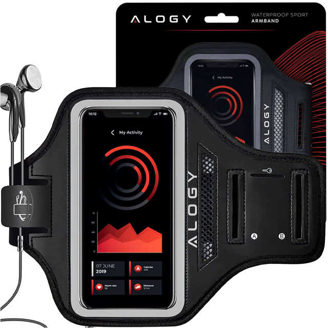 Alogy WaterProof Sport ArmBand Wodoodporne 2x etui sportowe opaska na ramię do telefonu 6.7 cali Czarna [2szt]