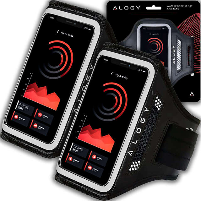 Alogy WaterProof Sport ArmBand Wodoodporne 2x etui sportowe opaska na ramię do telefonu 6.7 cali Czarna [2szt]