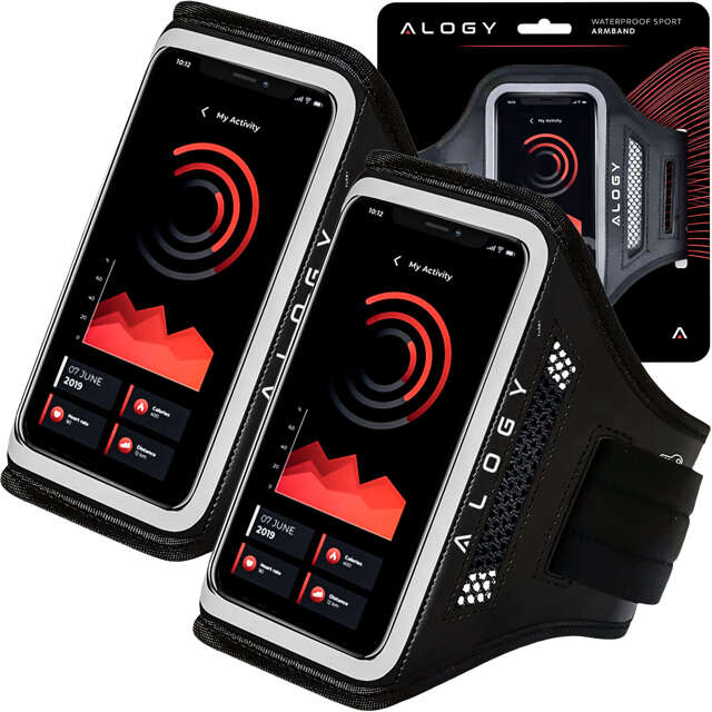 Alogy WaterProof Sport ArmBand Wodoodporne 2x etui sportowe opaska na ramię do telefonu 6.7 cali Czarna [2szt]