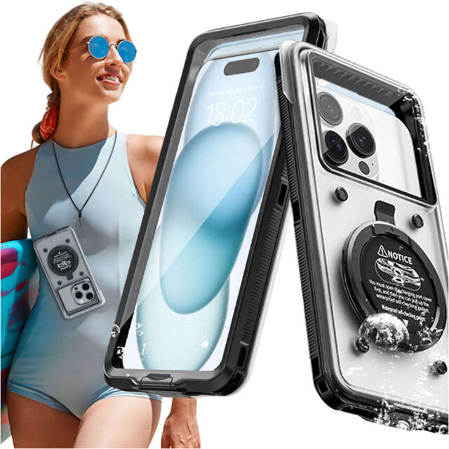 Alogy Waterproof Case Etui wodoodporne wodoszczelne IPX68 uniwersalne na telefon do 6.9 cala futerał do wody + Smyczka Czarne