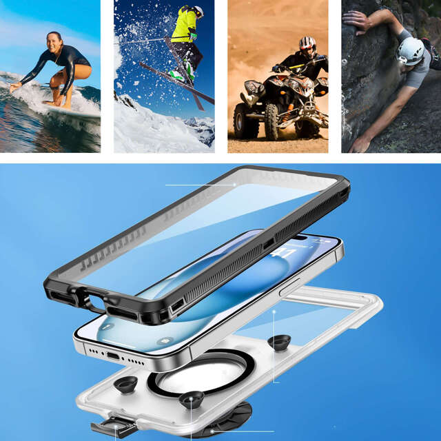 Alogy Waterproof Case Etui wodoodporne wodoszczelne IPX68 uniwersalne na telefon do 6.9 cala futerał do wody + Smyczka Czarne