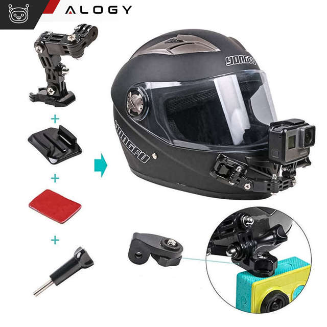 Alogy Zestaw akcesoriów montażowych 20w1 na kask do kamer sportowych GoPro, DJI, Insta360, SJCam, Eken 