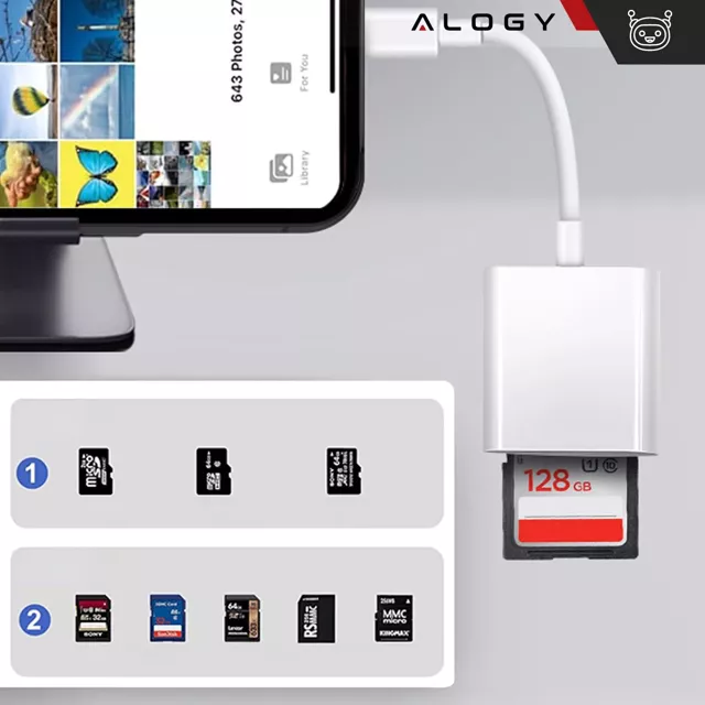 Czytnik kart pamięci Alogy SD Micro Card Reader do iPhone adapter przejściówka USB-C