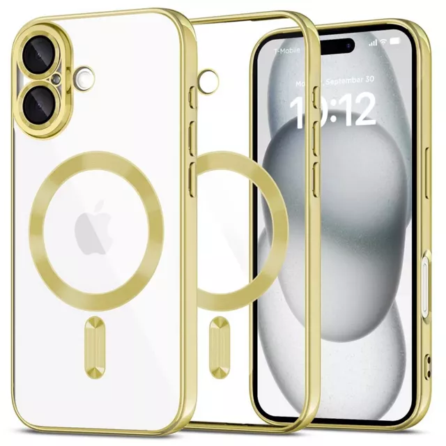 Etui Case MagSafe Case do iPhone 16 Glamour Luxury obudowa Slim Ring Alogy złote przezroczyste