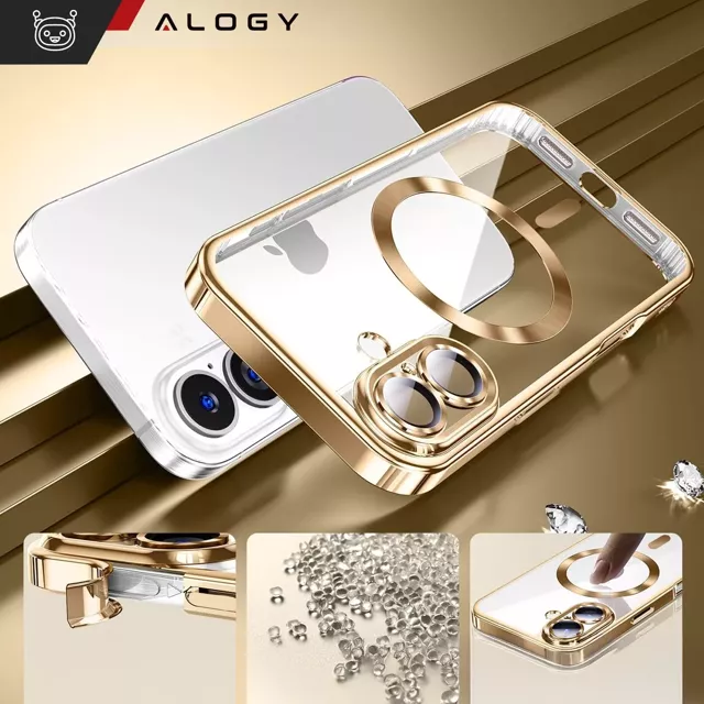 Etui Case MagSafe Case do iPhone 16 Glamour Luxury obudowa Slim Ring Alogy złote przezroczyste