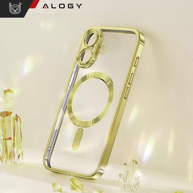 Etui Case MagSafe Case do iPhone 16 Glamour Luxury obudowa Slim Ring Alogy złote przezroczyste