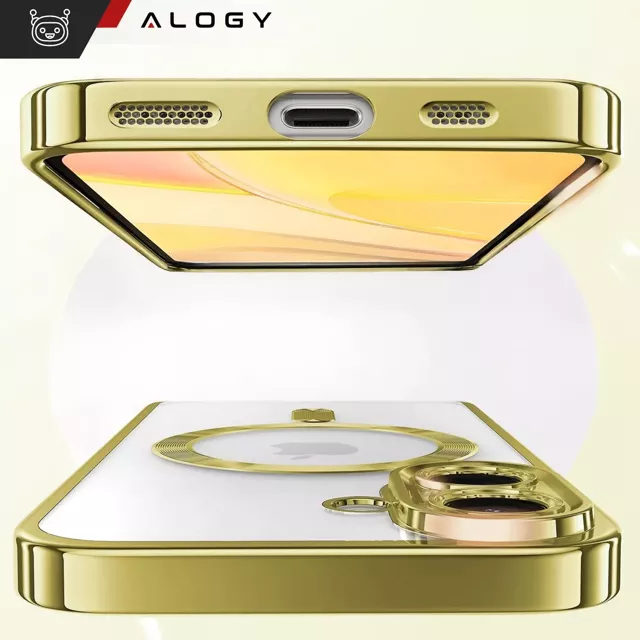 Etui Case MagSafe Case do iPhone 16 Plus Glamour Luxury obudowa Slim Ring Alogy złote przezroczyste