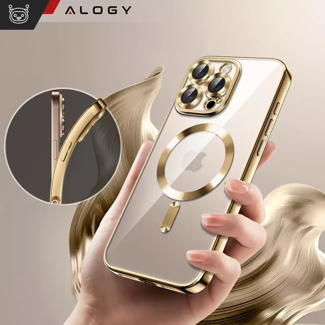 Etui MagSafe Case do Apple iPhone 16 Pro Alogy Glamour Luxury Ring obudowa złoto-przezroczyste