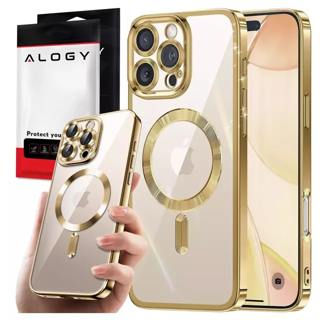 Etui MagSafe Case do Apple iPhone 16 Pro Max Alogy Glamour Luxury Ring obudowa złoto-przezroczyste