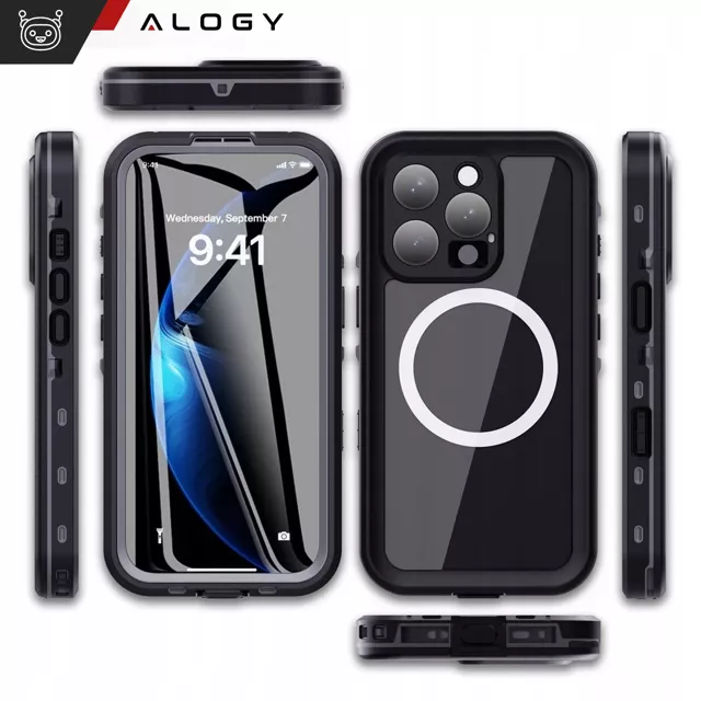 Etui Wodoodporne Alogy HydroArmor™ IP68 Case z przezroczystym tyłem Pancerna obudowa 360 do MagSafe do Apple iPhone 16 Pro