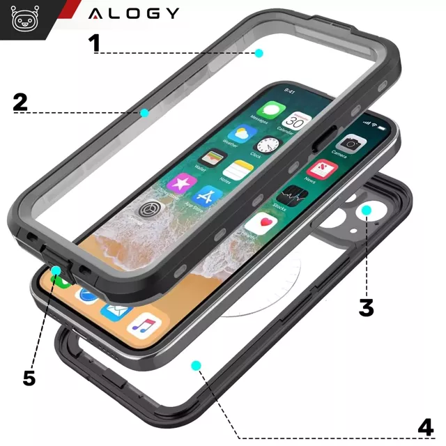 Etui Wodoodporne Alogy HydroArmor™ IP68 Case z przezroczystym tyłem Pancerna obudowa 360 do MagSafe do Apple iPhone 16 Pro Max