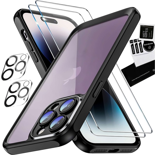 Etui do iPhone 15 Pro Obudowa Case +2x szkło na ekran i 2x obiektyw pancerne Alogy 360 Hybrid Set 5w1 czarno-przezroczyste