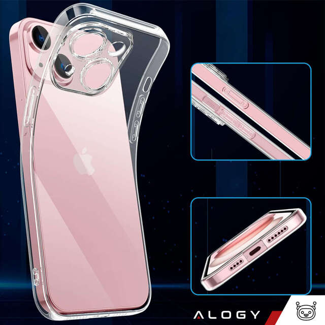 Etui do iPhone 15 obudowa Case silikonowe przezroczyste ochrona aparatu osłona obiektywów Alogy Slim