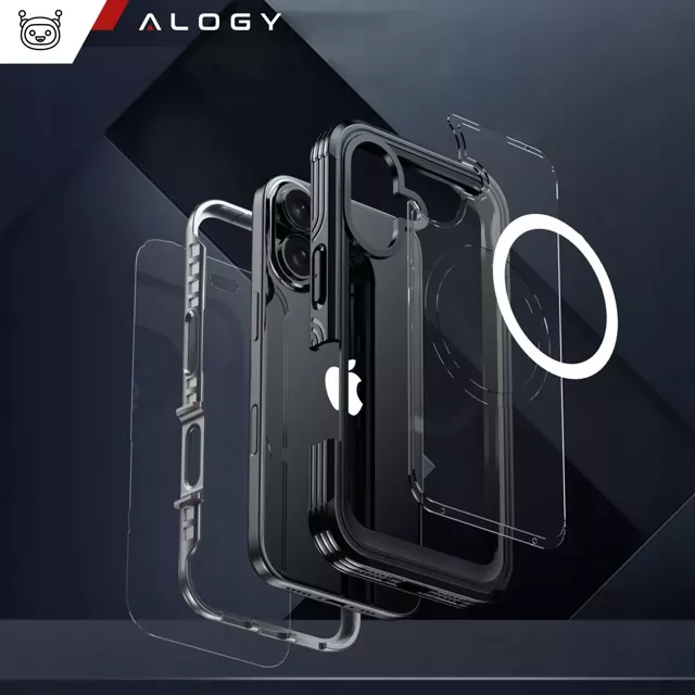 Etui ochronne na telefon do Apple iPhone 16 Plus Alogy Shield360 MagCase™️ do MagSafe obudowa z ochroną wyświetlacza i aparatu Czarne