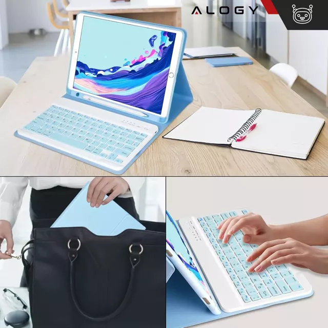 Etui ochronne z klawiaturą Alogy Keyboard case z miejscem na rysik klawiatura bezprzewodowa do Apple iPad (10 Gen.) 2022 10.9" niebieskie