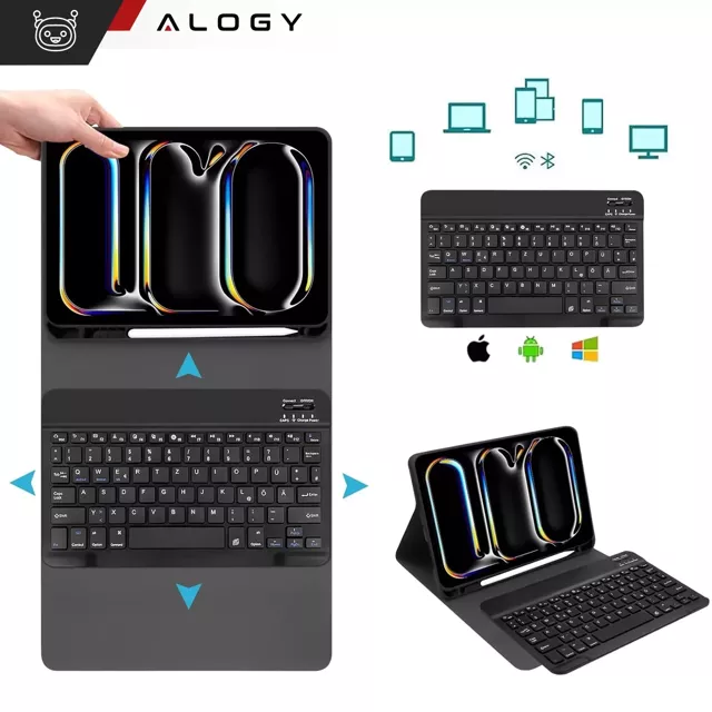 Etui ochronne z klawiaturą do Apple iPad Pro 11" M4 2024 Alogy Keyboard case z miejscem na rysik klawiatura Bluetooth czarne 