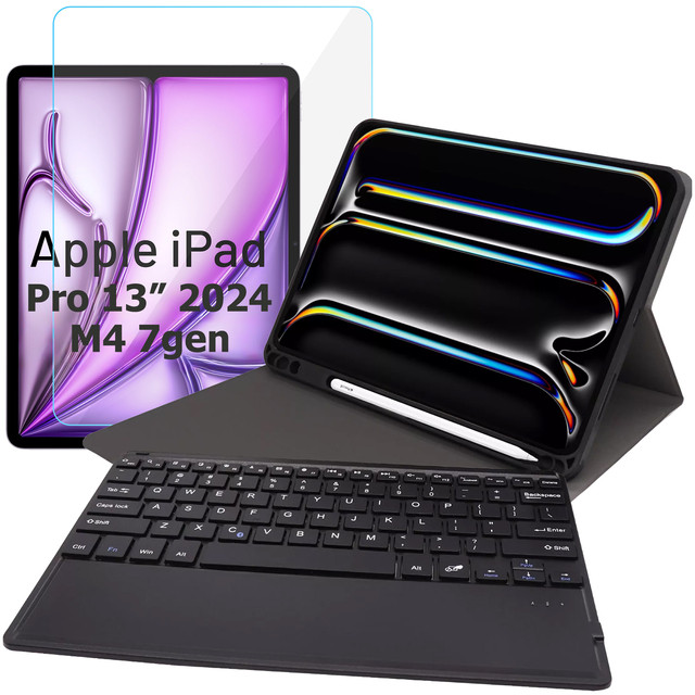 Etui ochronne z klawiaturą do Apple iPad Pro 13" M4 2024 7gen Alogy case z miejscem na rysik klawiatura Bluetooth czarne + szkło 