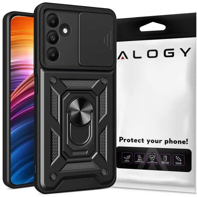 Etui pancerne do Samsung Galaxy A35 5G Camshield Case Ring Alogy Stand z osłonką na aparat slide czarne