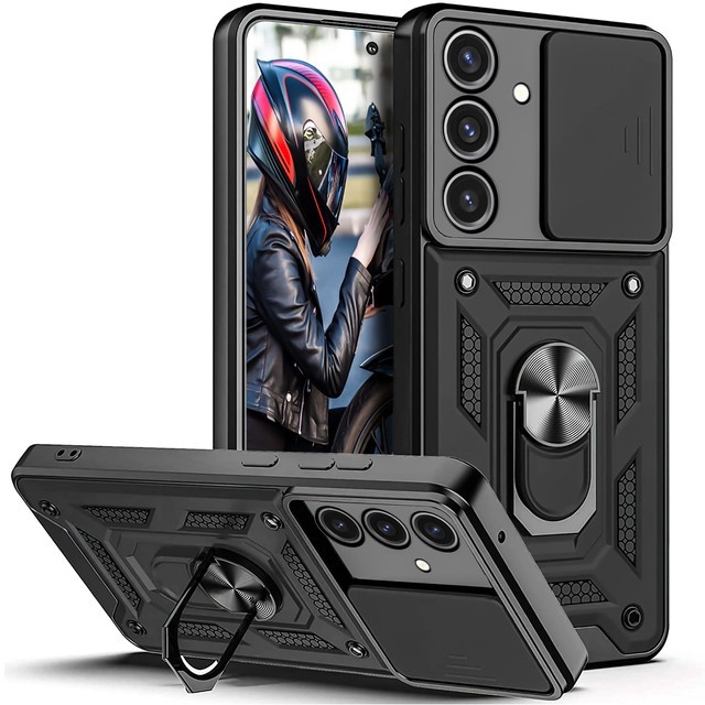 Etui pancerne do Samsung Galaxy A35 5G Camshield Case Ring Alogy Stand z osłonką na aparat slide czarne