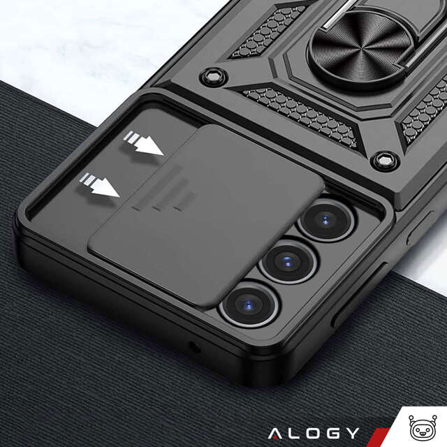 Etui pancerne do Samsung Galaxy A35 5G Camshield Case Ring Alogy Stand z osłonką na aparat slide czarne