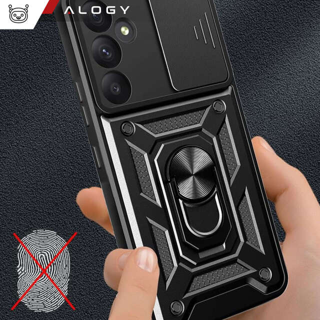 Etui pancerne do Samsung Galaxy A35 5G Camshield Case Ring Alogy Stand z osłonką na aparat slide czarne