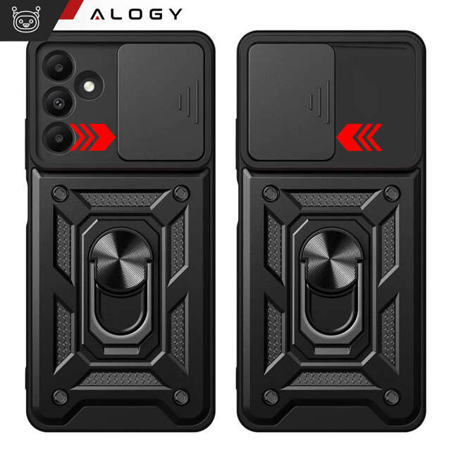 Etui pancerne do Samsung Galaxy A35 5G Camshield Case Ring Alogy Stand z osłonką na aparat slide czarne