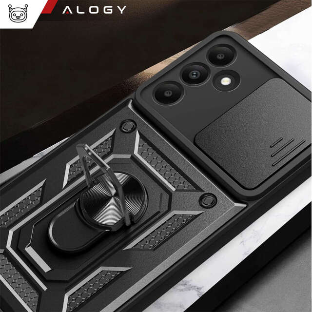 Etui pancerne do Samsung Galaxy A55 5G Camshield Case Ring Alogy Stand z osłonką na aparat slide czarne