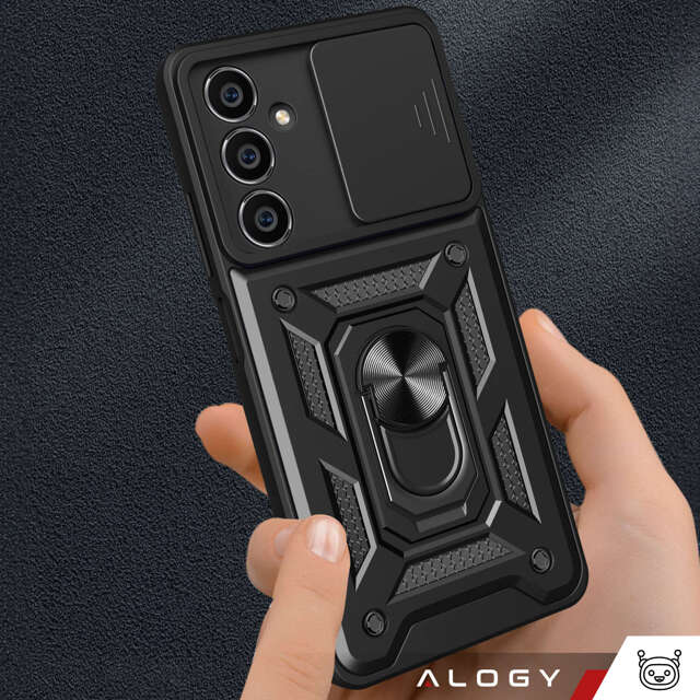 Etui pancerne do Samsung Galaxy S24 Camshield Case Ring Alogy Stand z osłonką na aparat slide czarne