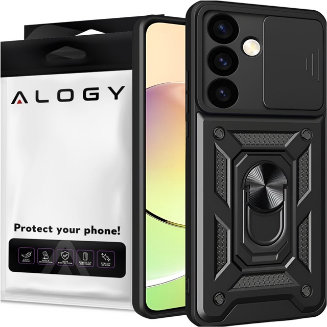 Etui pancerne do Samsung Galaxy S24 Plus Camshield Case Ring Alogy Stand z osłonką na aparat slide czarne