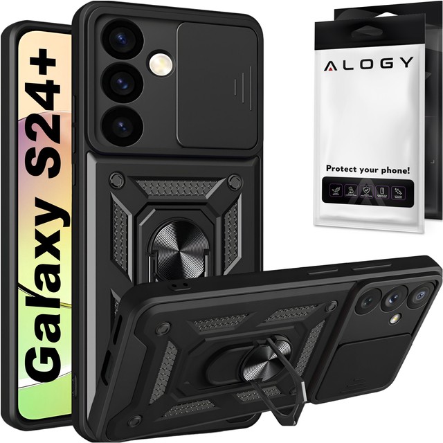 Etui pancerne do Samsung Galaxy S24 Plus Camshield Case Ring Alogy Stand z osłonką na aparat slide czarne