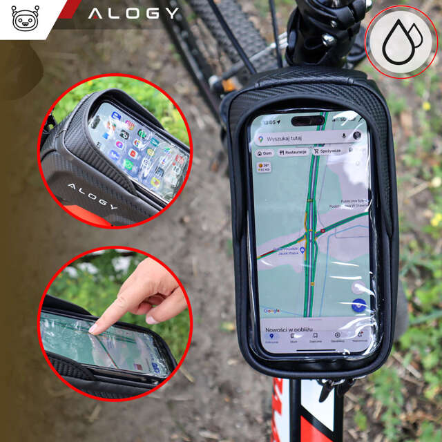 Etui sakwa rowerowa na telefon 6.7 cali torba uchwyt na rower ramę 2l Czarna + Narzędzia Multitool klucze 16w1 Alogy