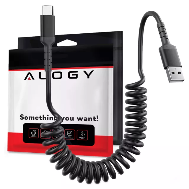 Kabel Alogy do ładowania Xiaomi Google Pixel spiralny samochodowy 66W 5A 150cm USB do USB-C czarny