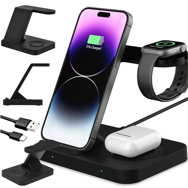 Ładowarka bezprzewodowa indukcyjna QI 15W 3w1 składana Stacja dokująca Alogy Charger do Apple iPhone / Watch / AirPods