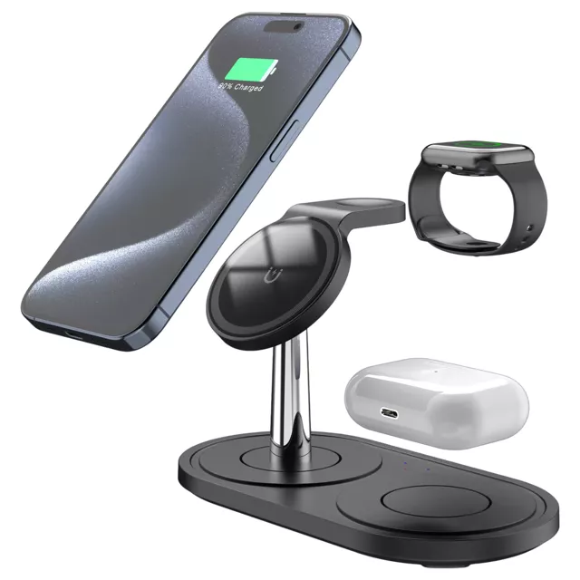 Ładowarka indukcyjna 3w1 do telefonu zegarka słuchawek  Alogy Qi Charger do Apple iPhone Watch AirPods Czarna