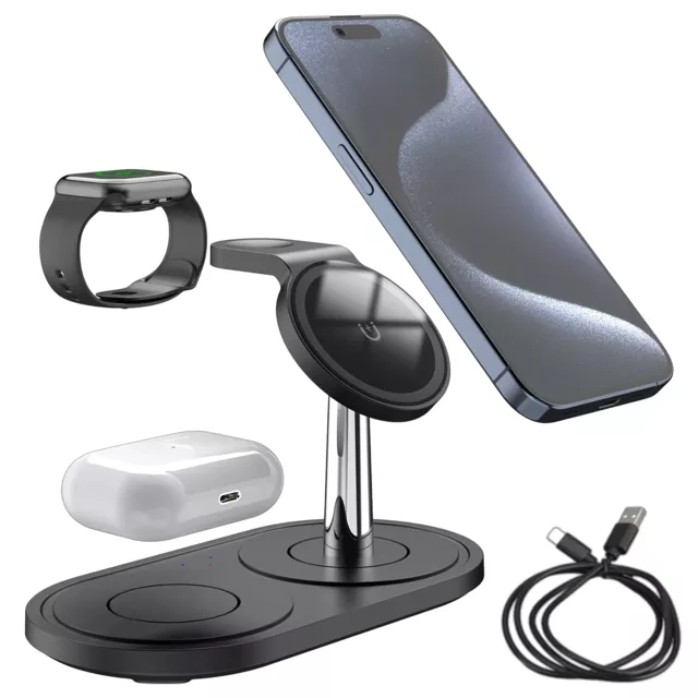 Ładowarka indukcyjna 3w1 do telefonu zegarka słuchawek  Alogy Qi Charger do Apple iPhone Watch AirPods Czarna