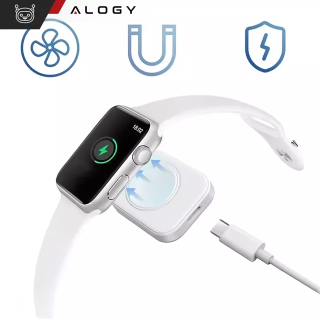 Ładowarka indukcyjna do Apple Watch Alogy Charger z portem USB-C mini ładowarka przenośna Biała