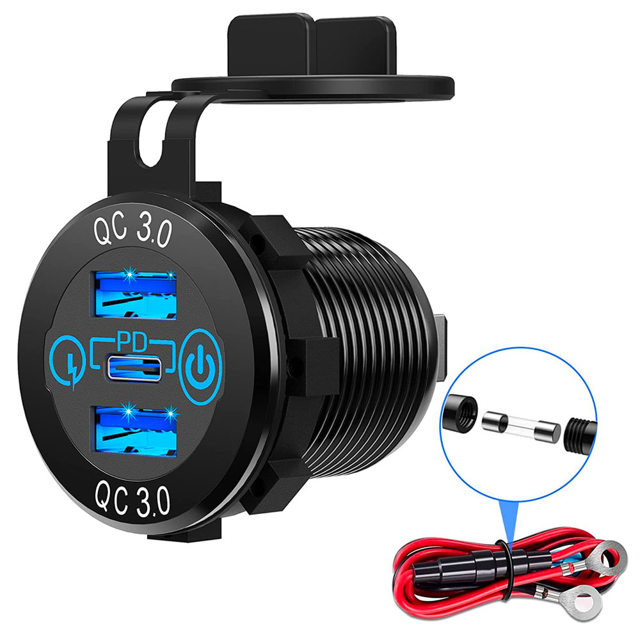 Ładowarka samochodowa transmiter LED RGB  Alogy Car Charge USB QC 3.0 + USB-C PD 20W srebrny