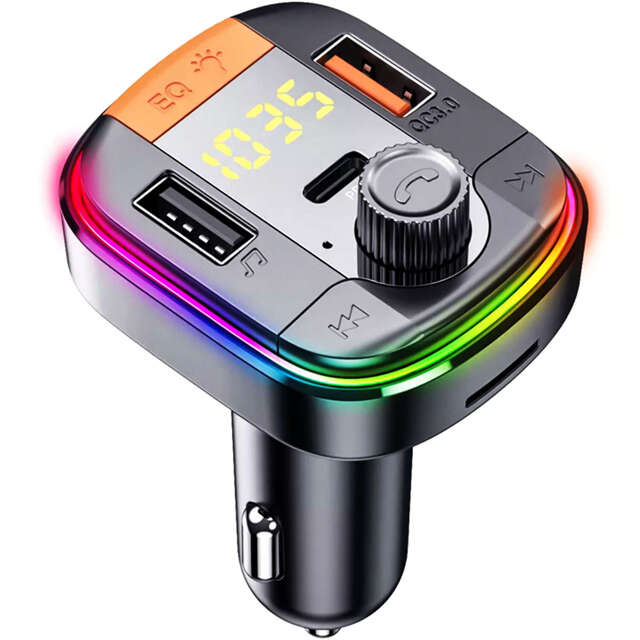 Ładowarka samochodowa transmiter LED RGB  Alogy Car Charge USB QC 3.0 + USB-C PD 20W srebrny