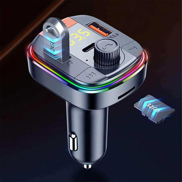 Ładowarka samochodowa transmiter LED RGB  Alogy Car Charge USB QC 3.0 + USB-C PD 20W srebrny