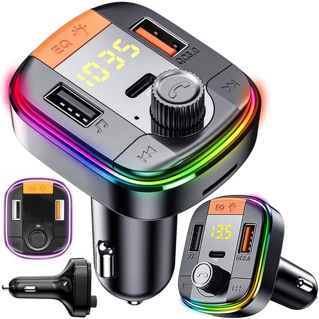 Ładowarka samochodowa transmiter LED RGB  Alogy Car Charge USB QC 3.0 + USB-C PD 20W srebrny