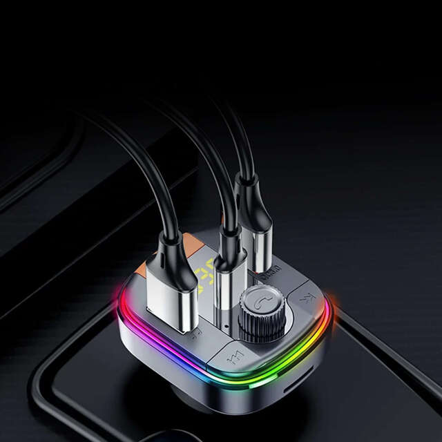 Ładowarka samochodowa transmiter LED RGB  Alogy Car Charge USB QC 3.0 + USB-C PD 20W srebrny