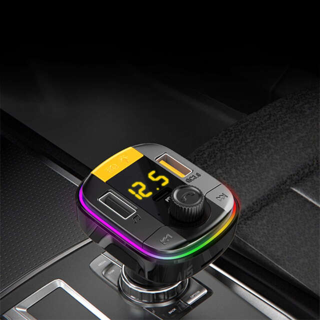 Ładowarka samochodowa transmiter LED RGB  Alogy Car Charge USB QC 3.0 + USB-C PD 20W srebrny